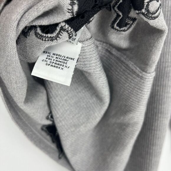 Diane Von Furstenberg Sweater Size Medium Gray Doreen Wool Stretch Floral DVF - Picture 8 of 9